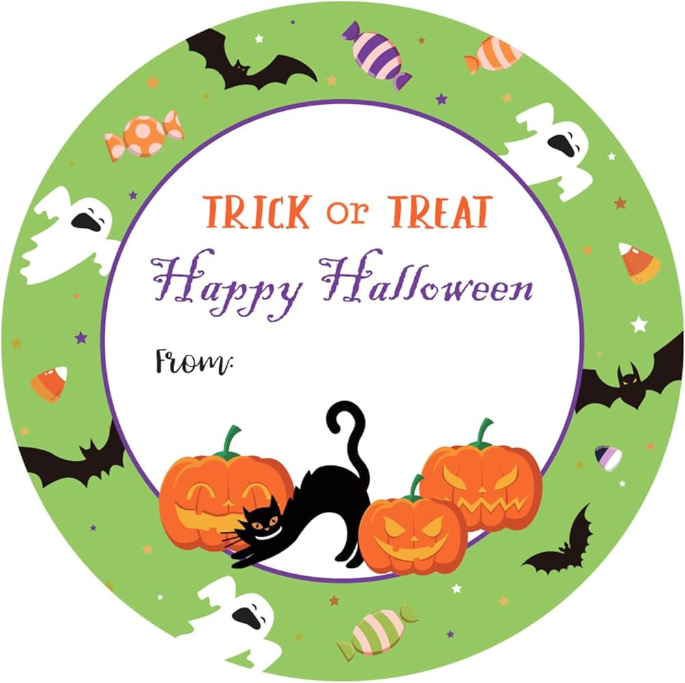 joycraft 60Pcs Happy Halloween Stickers, 2 inch Trick or Treat Halloween Stickers, Green Round Ha... | Amazon (US)