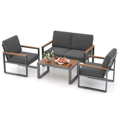 Costway 4 PCS Patio Aluminum Furniture Set Wood-Plastic Armrests & Tabletop for Balcony | Target