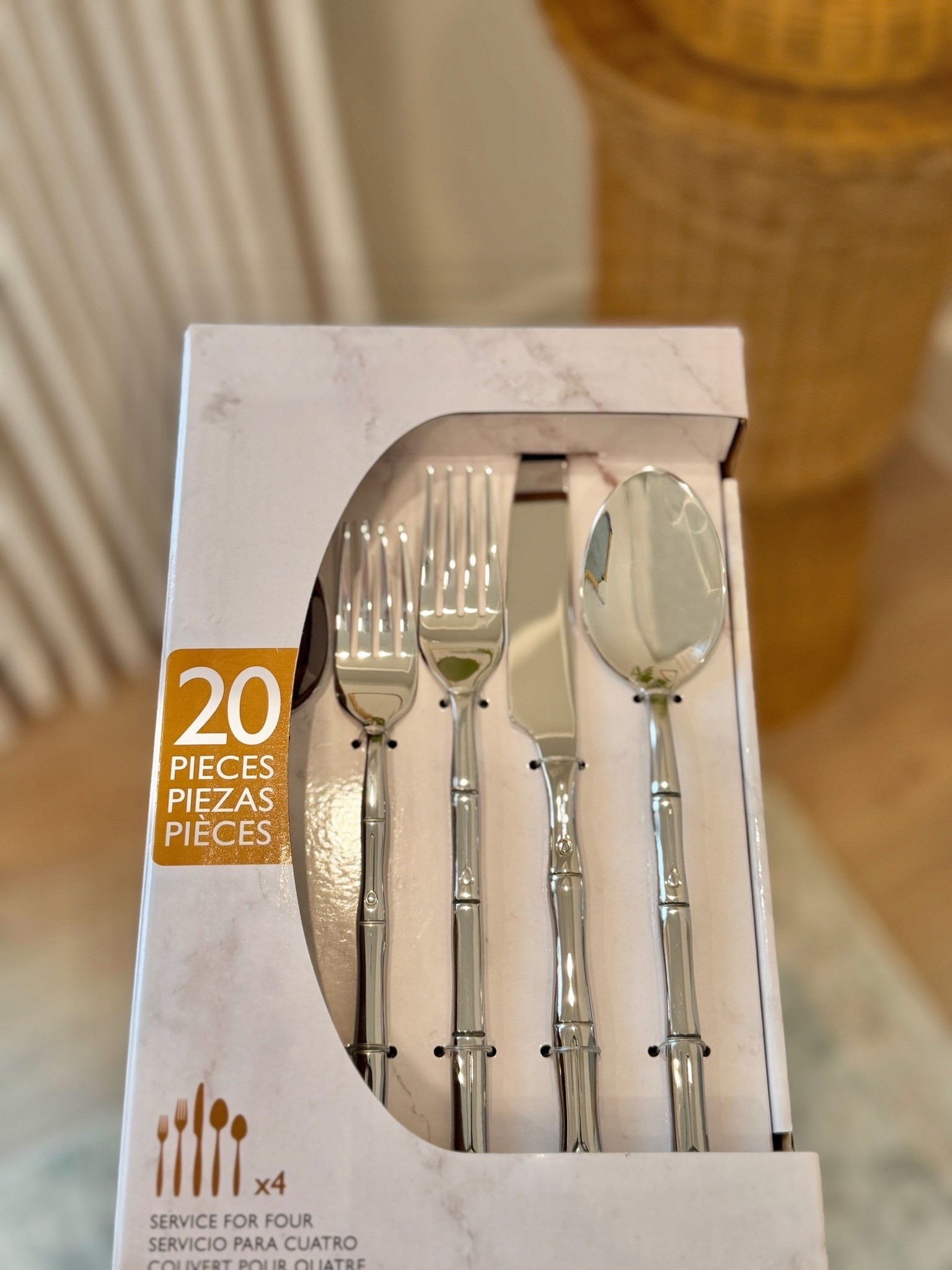 Silver bamboo flatware set