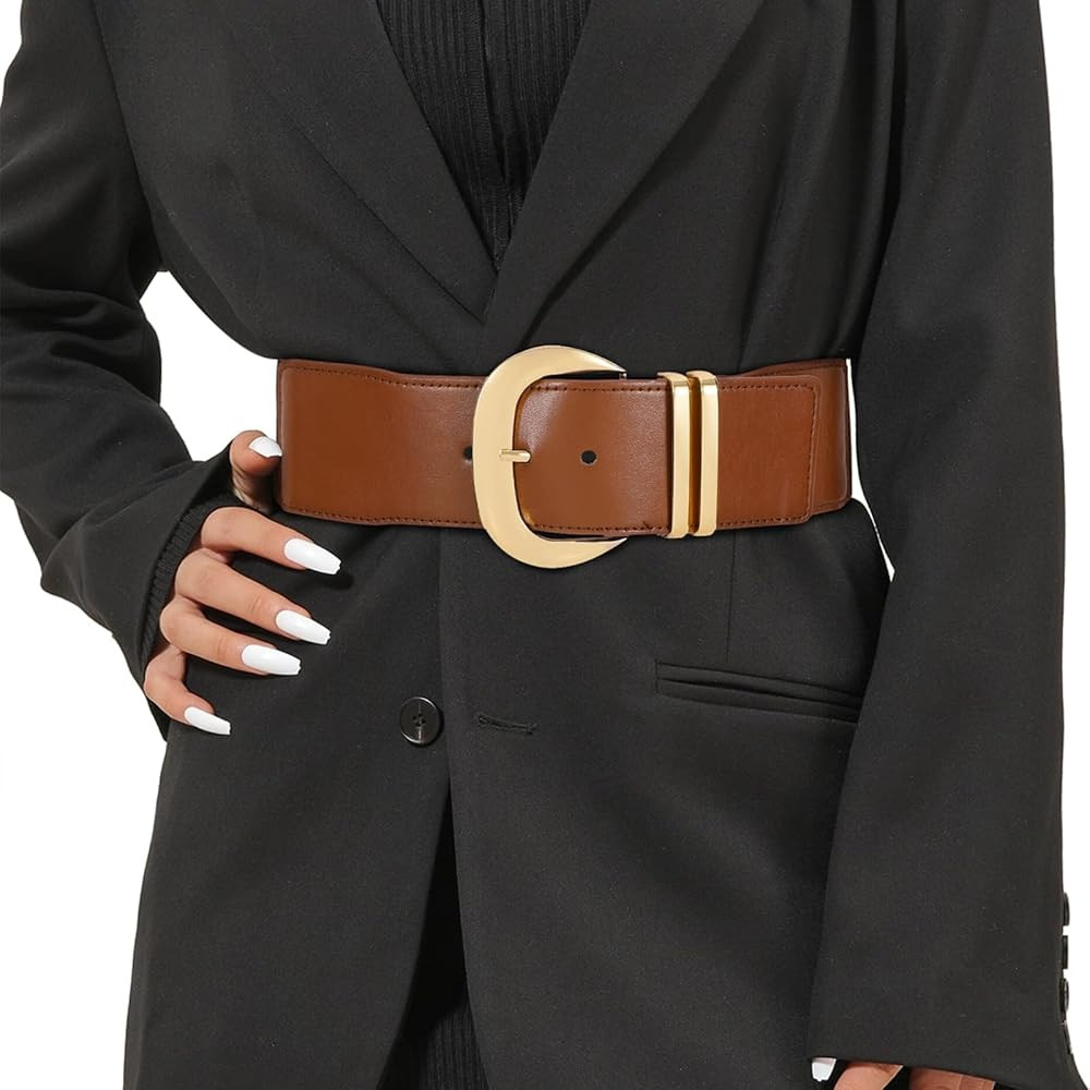 WHIPPY Women Wide Elastic Waist Belt for Dresses Fashion Gold Buckle Stretchy Leather Waistband f... | Amazon (US)