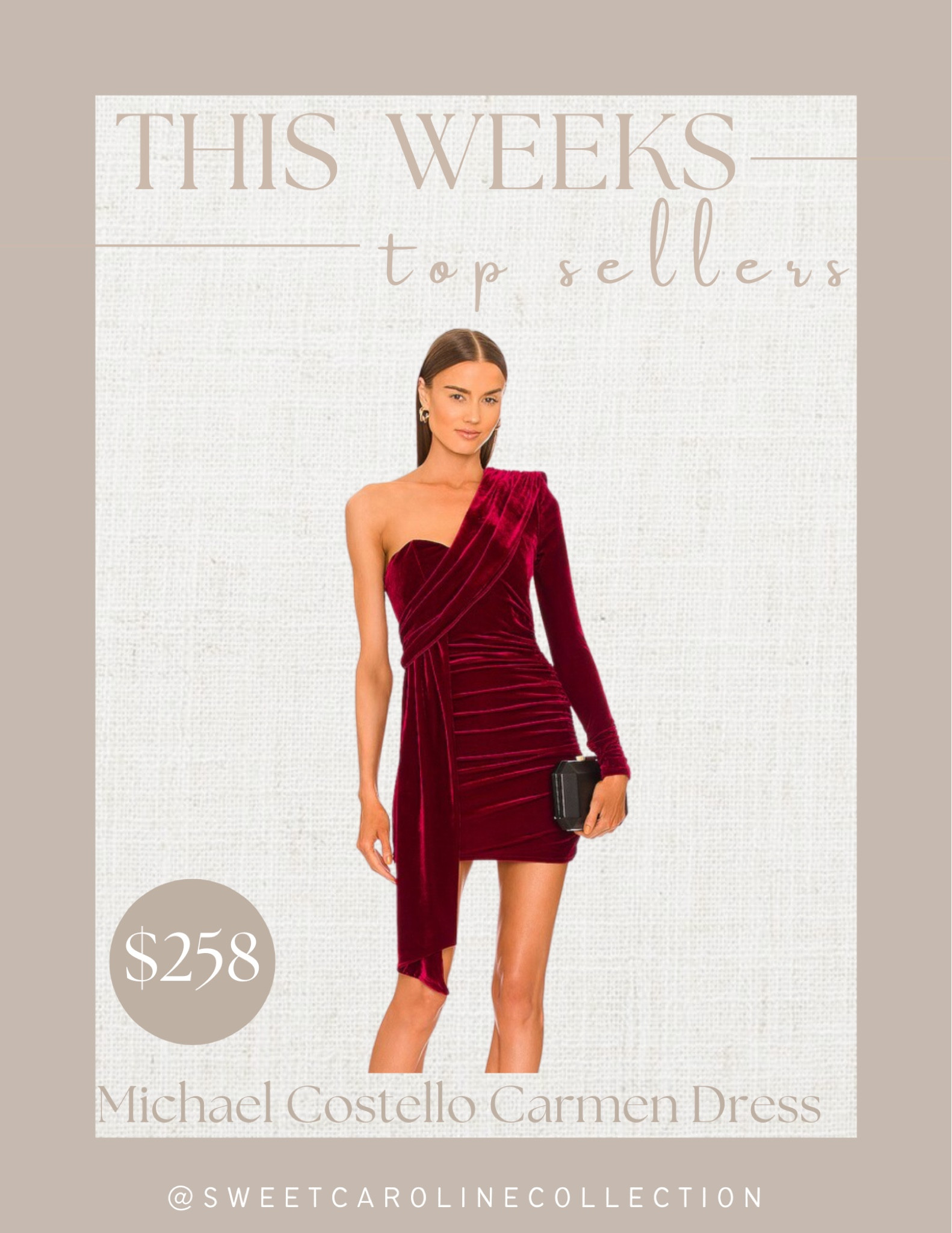 This weeks top sellers!

1. Michael Costello Carmen dress in burgundy 

Revolve, superdown, lovers and friends, red dress, green dress, Norma kamali, Michael Costello, yumi Kim, velvet dress, one shoulder dress, style, fashion, top seller, best seller, must have, Christmas dress, party dress, new years dress, event dress, wedding guest dress, fall fashion, sweet Caroline collection 

#LTKSeasonal #LTKHoliday #LTKfit