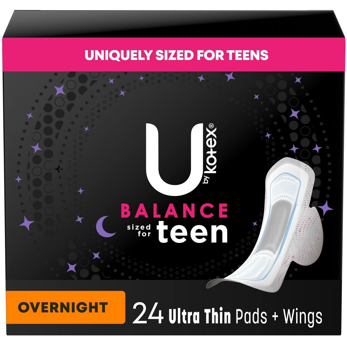 U by Kotex Balance Sized for Teens Ultra-Thin Pads with Wings - Overnight - Unscented - 24ct | Target