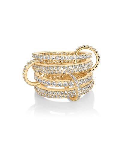 PAVOI 14K Gold Plated Interlocking Ring for Women - Chunky Connected Bands Interlock Stackable Rings for Women - Trendy Cubic Zirconia Interlocked Statement Multi-Band Fashion Jewelry - Size 7 | Amazon (US)