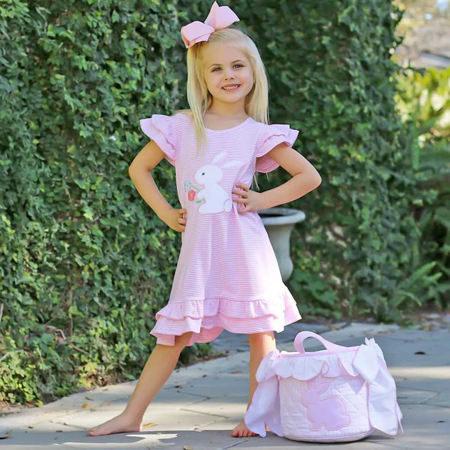 Flower Bunny Pink Stripe Milly Dress | Classic Whimsy