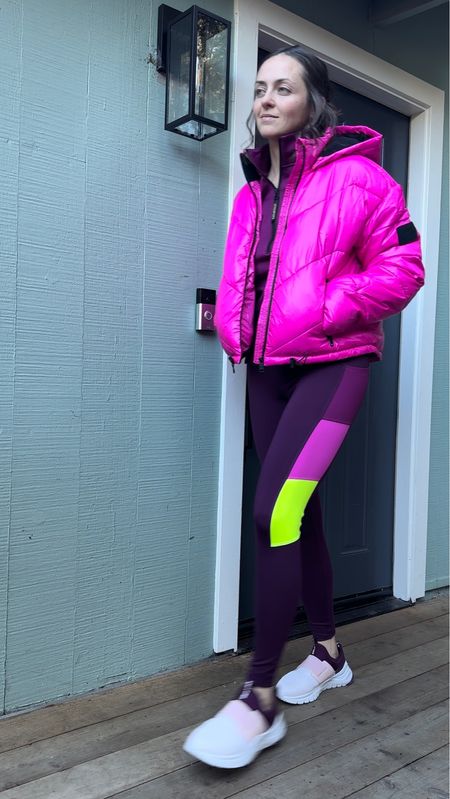 Elevated outfit from Walmart - Workout Outfit: leggings with pockets tts, half zip long sleeve workout top tts, bright pink puffer jacket with hood tts, slip-on sneakers (run big, size down if between sizes)

#WalmartPartner #WalmartFashion

#LTKfit #LTKHoliday #LTKSeasonal