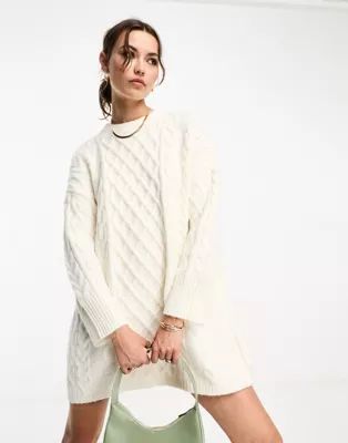 ASOS DESIGN knitted cable mini jumper dress in cream | ASOS (Global)