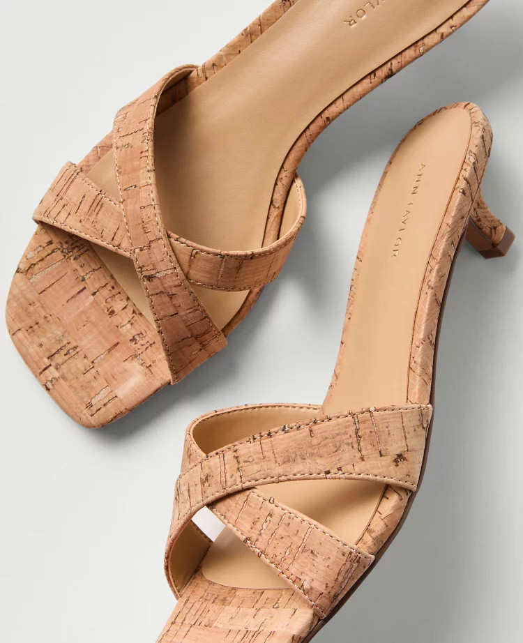 Cork Crossover Kitten Heel Sandal | Ann Taylor