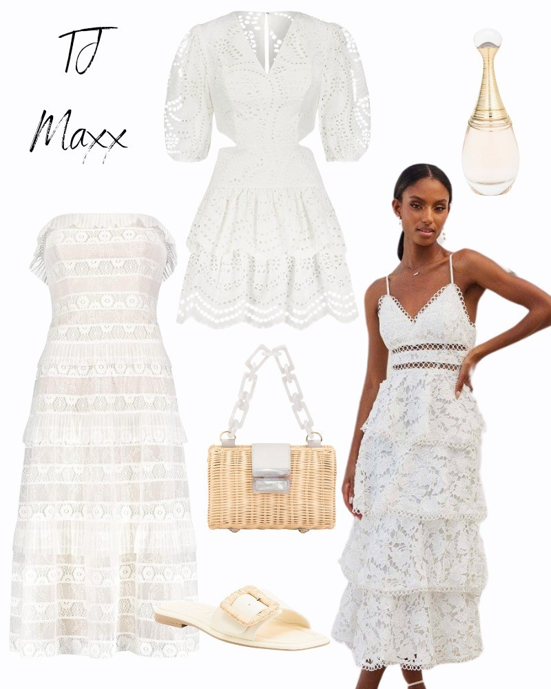 TJ Maxx white designer dresses, lace, Spring, summer, clutch, woman purse, Dior perfume, Lulus, BCBG, maxi, cutout.

#LTKsalealert #LTKstyletip #LTKfindsunder50