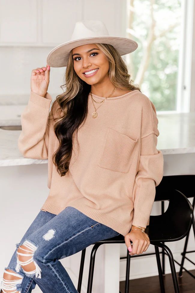 Cozy Up Taupe Pocket Sweater | The Pink Lily Boutique