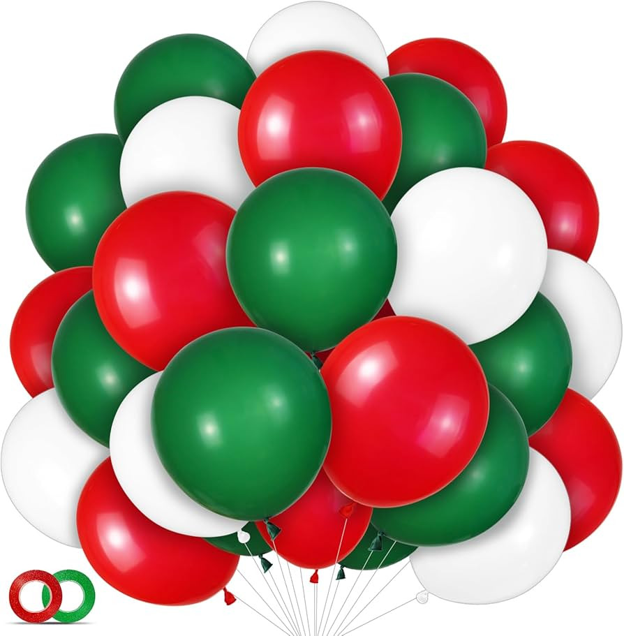 100 Pcs Christmas Red Green Balloons 12 Inch Red Green and White Latex Balloons with 65ft Ribbon ... | Amazon (US)