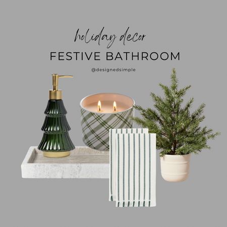 Make it pretty and make it festive 🌲🕯️ - simple holiday decor in the bathroom! 

holiday soap pump, Christmas tree soap pump, marble tray, holiday hand towels, Christmas hand towels, holiday candle, Christmas candle 

#LTKHoliday #LTKhome #LTKsalealert