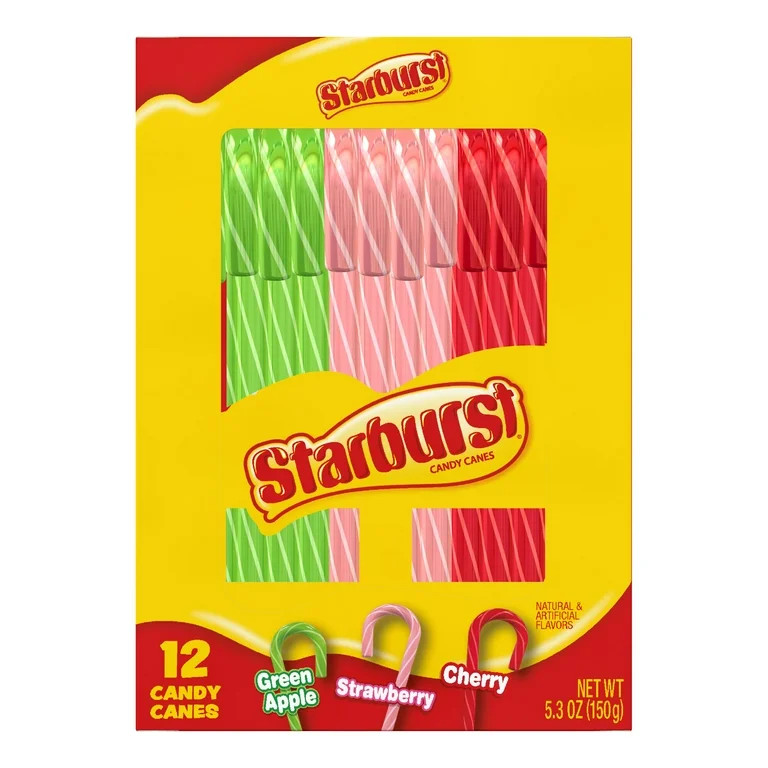 Starburst Assorted Fruit Flavors Christmas Candy Canes Stocking Stuffers, 5.3oz, 12 Count | Walmart (US)