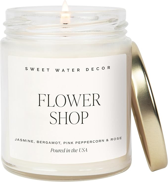 Sweet Water Decor Flower Shop Candle - Rose Scented Soy Jasmine, Bergamot, Rose Spring Candle - 1... | Amazon (US)