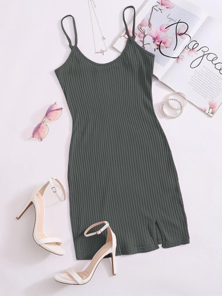 SHEIN Split Hem Rib-knit Bodycon Dress | SHEIN