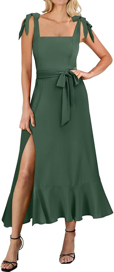 ANRABESS Women's Square Neck Ruffle Split Midi Elegant Formal Wedding Guest Cocktail Bridesmaid G... | Amazon (US)