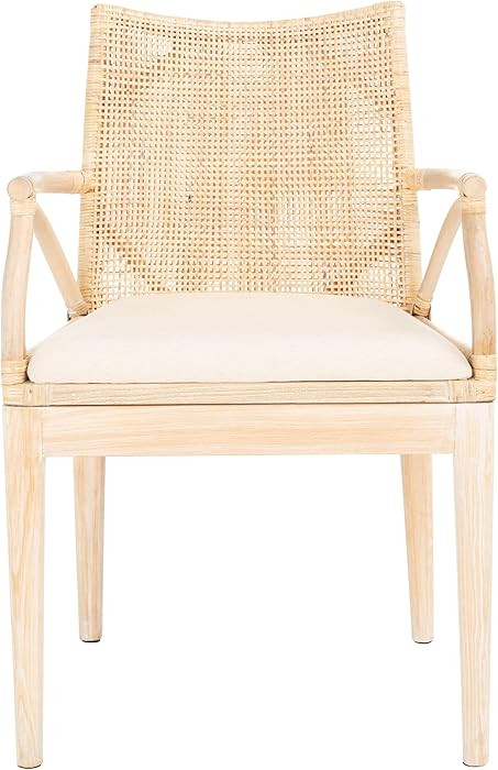 SAFAVIEH Home Collection - Gianni Natural & White Wash Solid Wood Rattan Arm Chair, Tropical Coas... | Amazon (US)