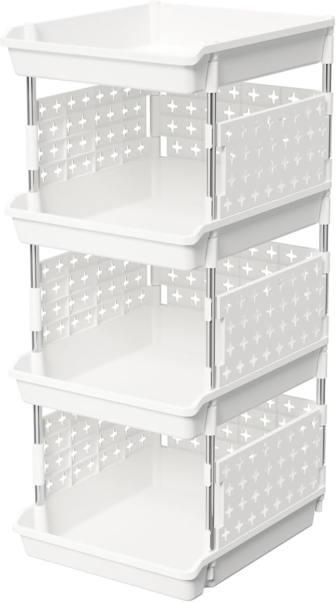 Lifewit Plastic Stackable Storage Baskets, 4 Tier Stacking Bins for Closet Wardrobe, Playroom, Ki... | Amazon (US)