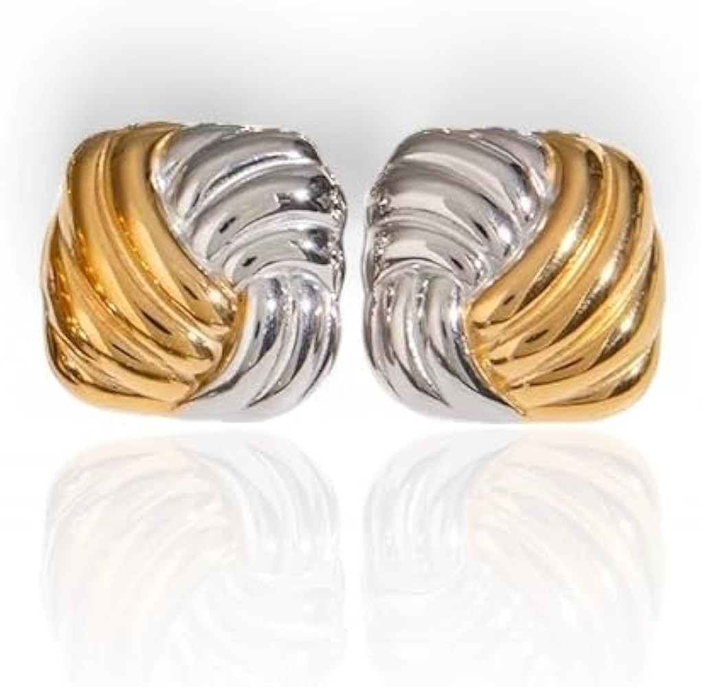 Chunky Gold and Silver Earrings, Vintage Statement Stud for Women Trendy Square Knot, Heaven Mayh... | Amazon (US)