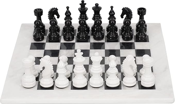 15 Inches White & Black Chess Set with 32 Metallic Figures, 2 Extra Queens and Marble Board for 2... | Amazon (US)