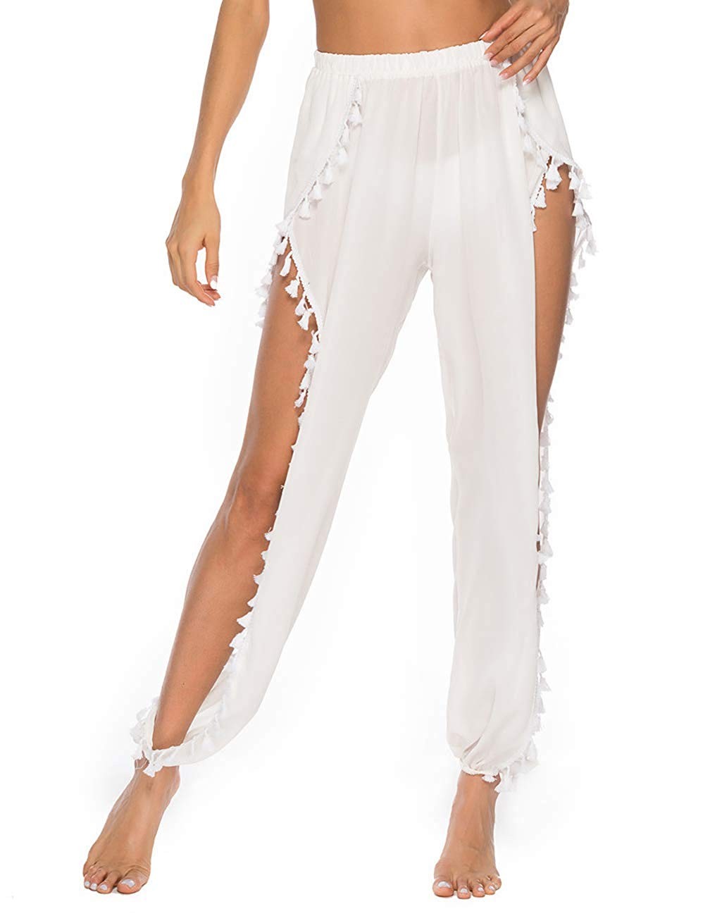 Kistore Womens Crochet Net Hollow Out Beach Pants Sexy Swimsuit Cover Up Pants | Amazon (US)