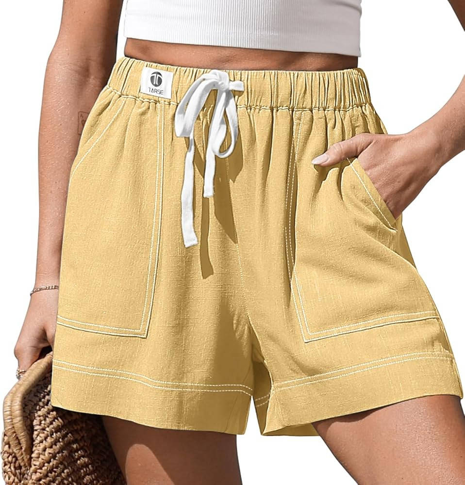 TARSE Women's Linen Casual Shorts Summer Drawstring High Waisted Wide Leg with Pockets Loose 2026... | Amazon (US)