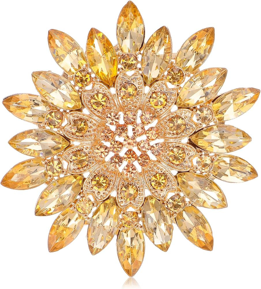 Gold Brooches for Women, Gold Flower Brooch Pin for Women, Sparkling Large Rhinestone Crystal Sun... | Amazon (US)