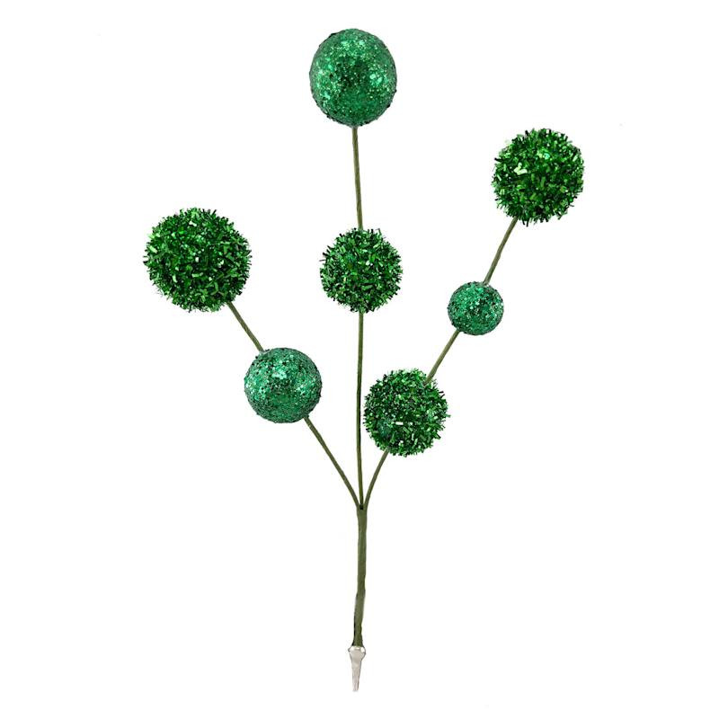 Green Tinsel Ball Group Pick, 12" | At Home