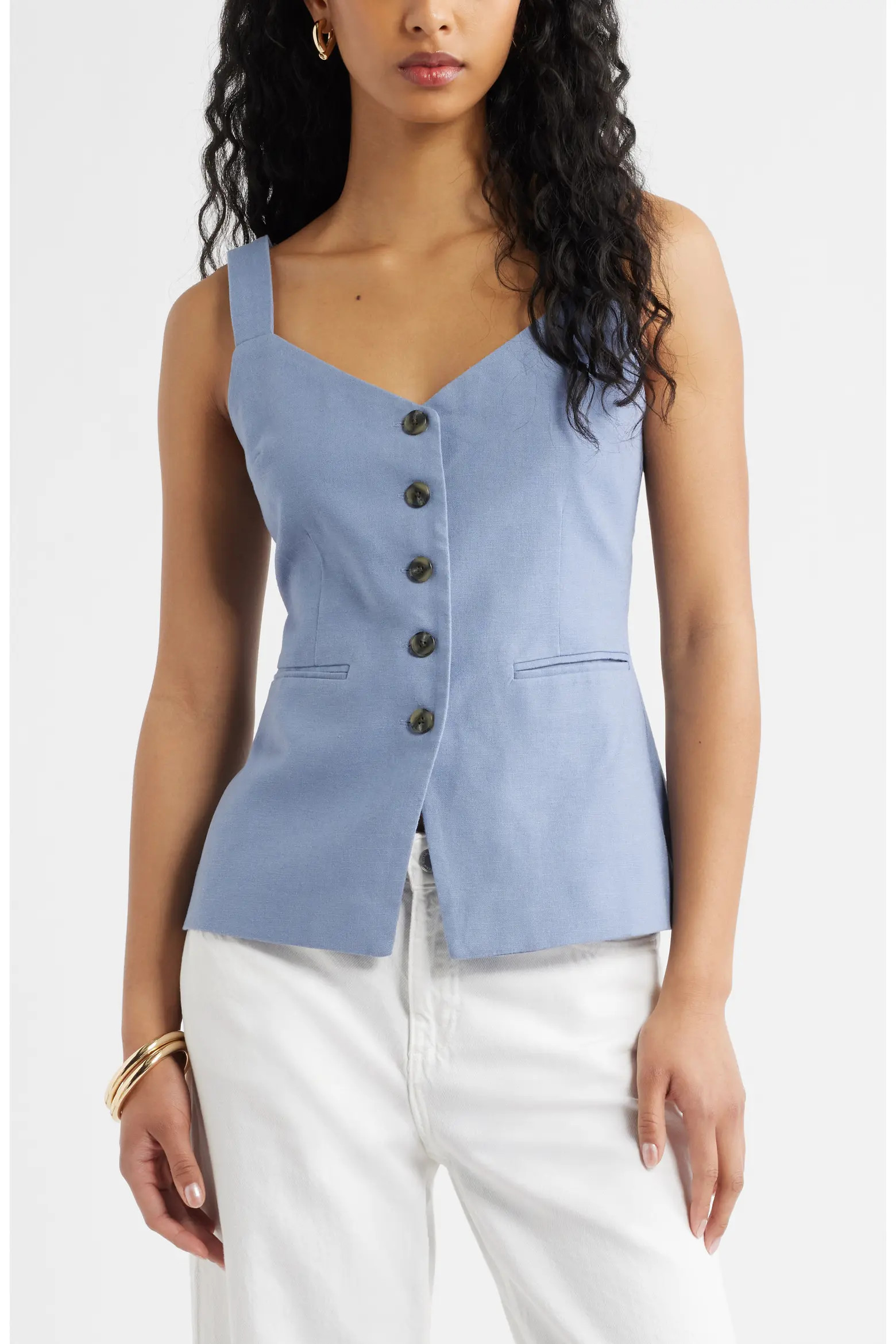 Button Front Linen Blend Tank (Women) | Nordstrom | Nordstrom