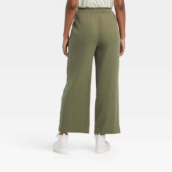 Women's High-Rise Wide Leg Gauze Pants - Universal Thread™ Green M | Target