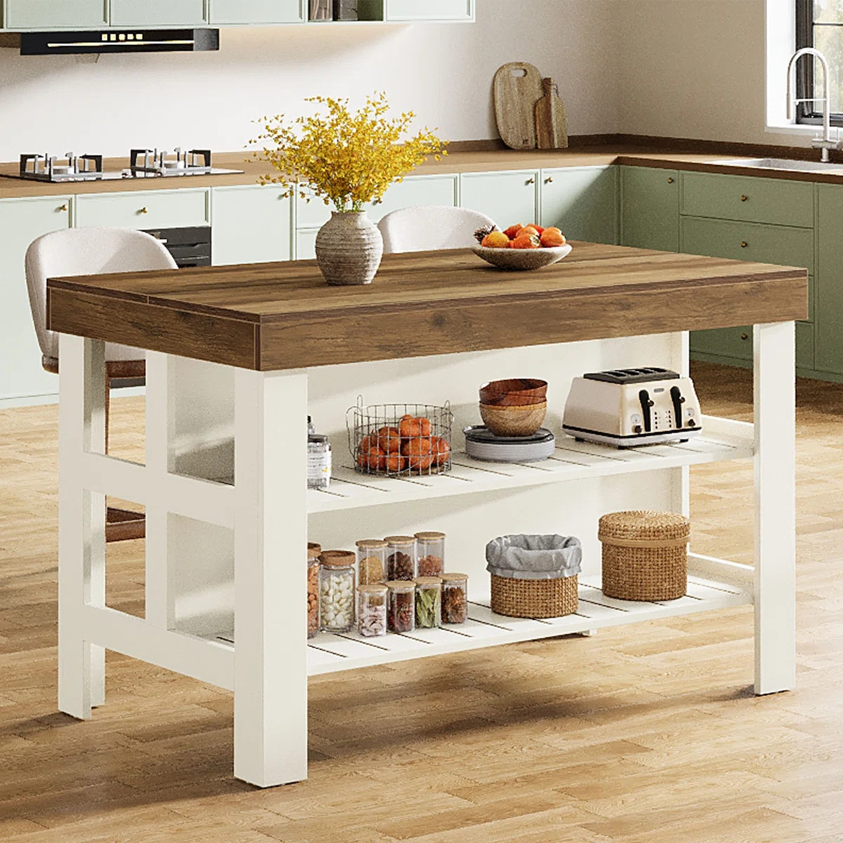 Kitchen Island With Storage Shelves For Kitchen Dining Room | Wayfair North America