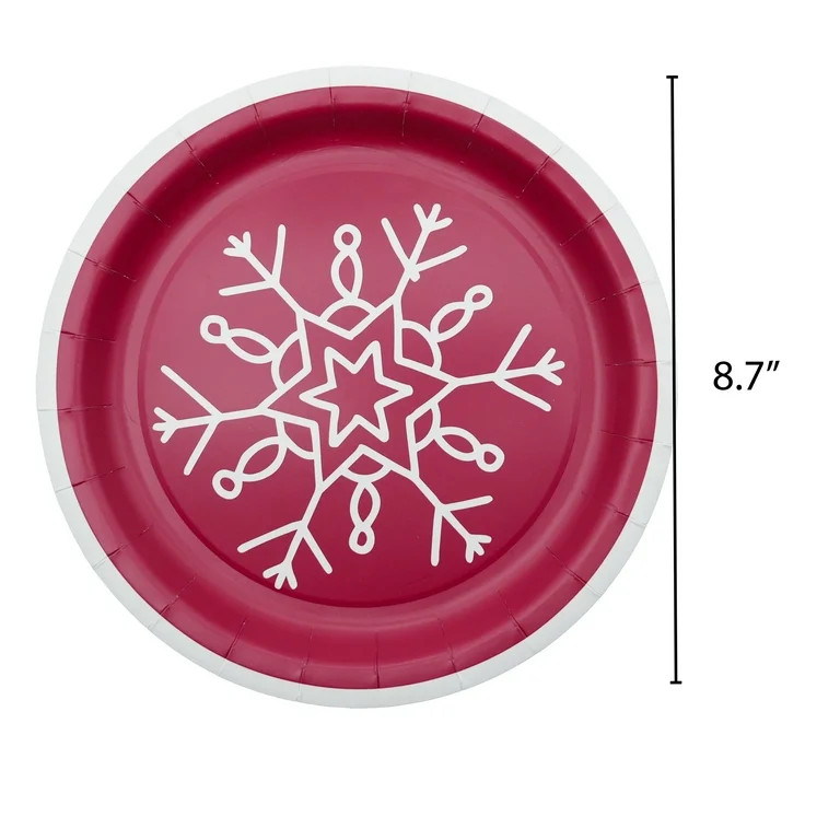 Red with White Snowflakes Christmas Disposable 7" Paper Plates, 24 Count, by Holiday Time | Walmart (US)