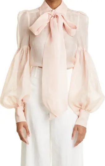 Dancer Tie Neck Linen & Silk Organza Blouse | Nordstrom