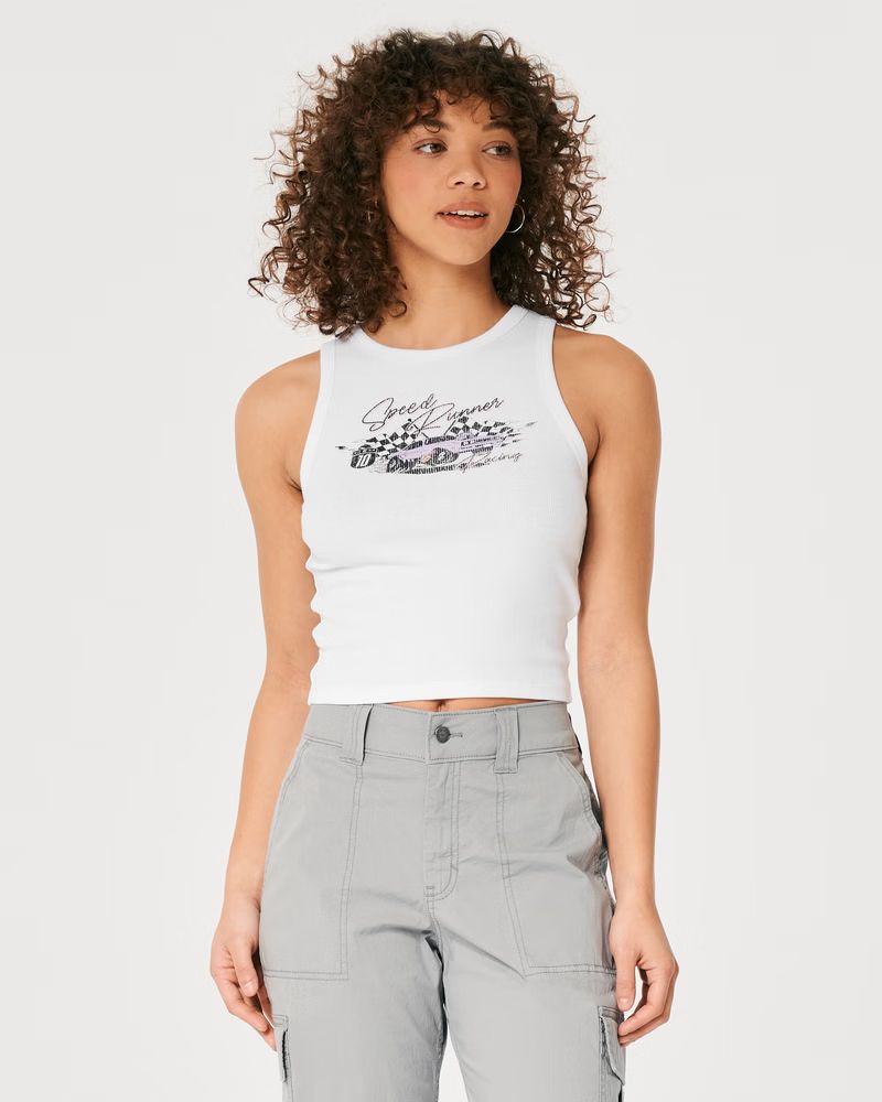 High-Neck Ribbed Race Car Graphic Tank | Hollister (US)