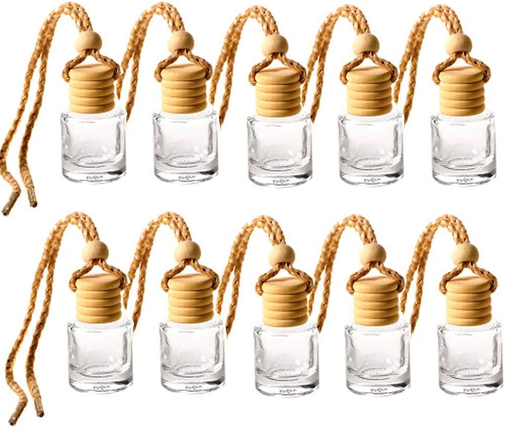 ConStore 10pcs Car Hanging Glass Bottle Empty Pendant Perfume Aromatherapy Bottle Refillable Hang... | Amazon (US)