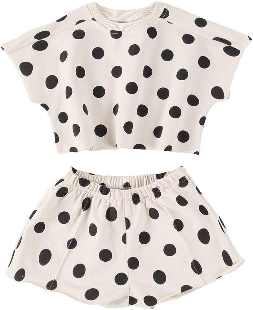 Toddler Baby Little Girls Summer Crop Top Polka Dot Print Clothes Set Short Sleeve T-Shirt and Sh... | Amazon (US)