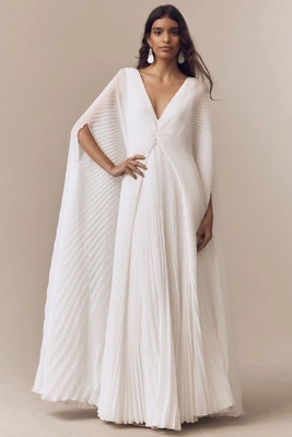 Geisha Designs Pleated Cape V-Neck Maxi Dress | Anthropologie (US)