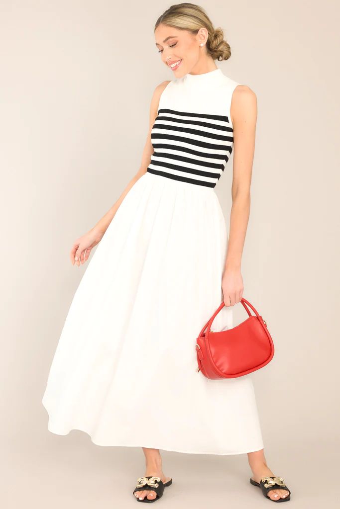 Timeless Treasures Black & White Sleeveless Striped Maxi Dress | Red Dress