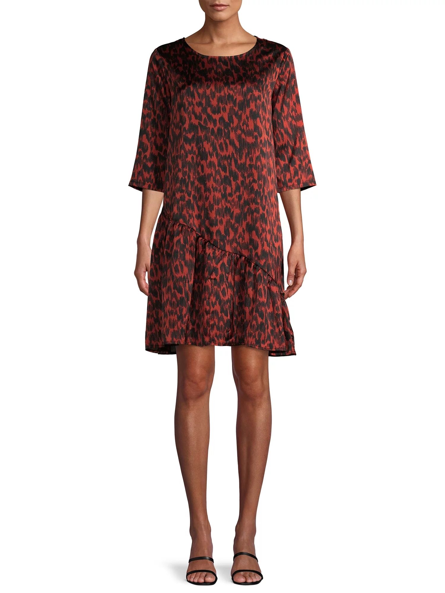 Time and Tru Women’s 3/4 Sleeve Asymmetrical Ruffle Dress | Walmart (US)