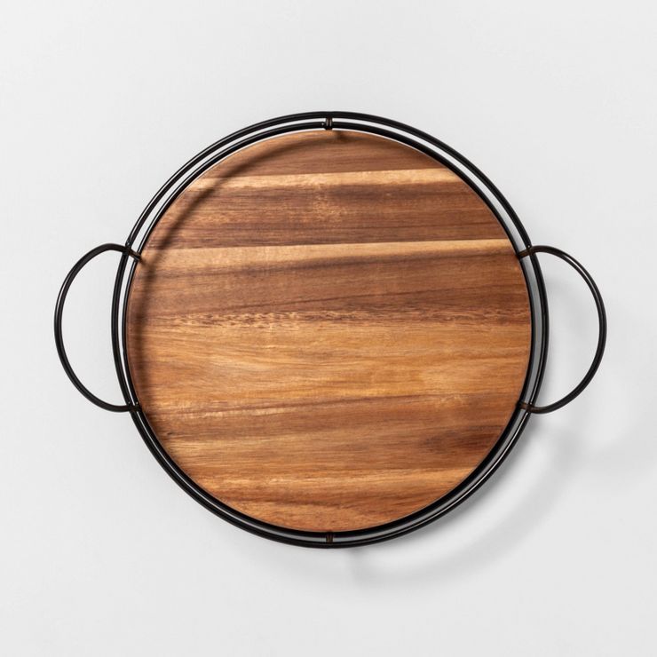 Wooden Lazy Susan with Metal Trim Brown/Black - Hearth & Hand™ with Magnolia | Target