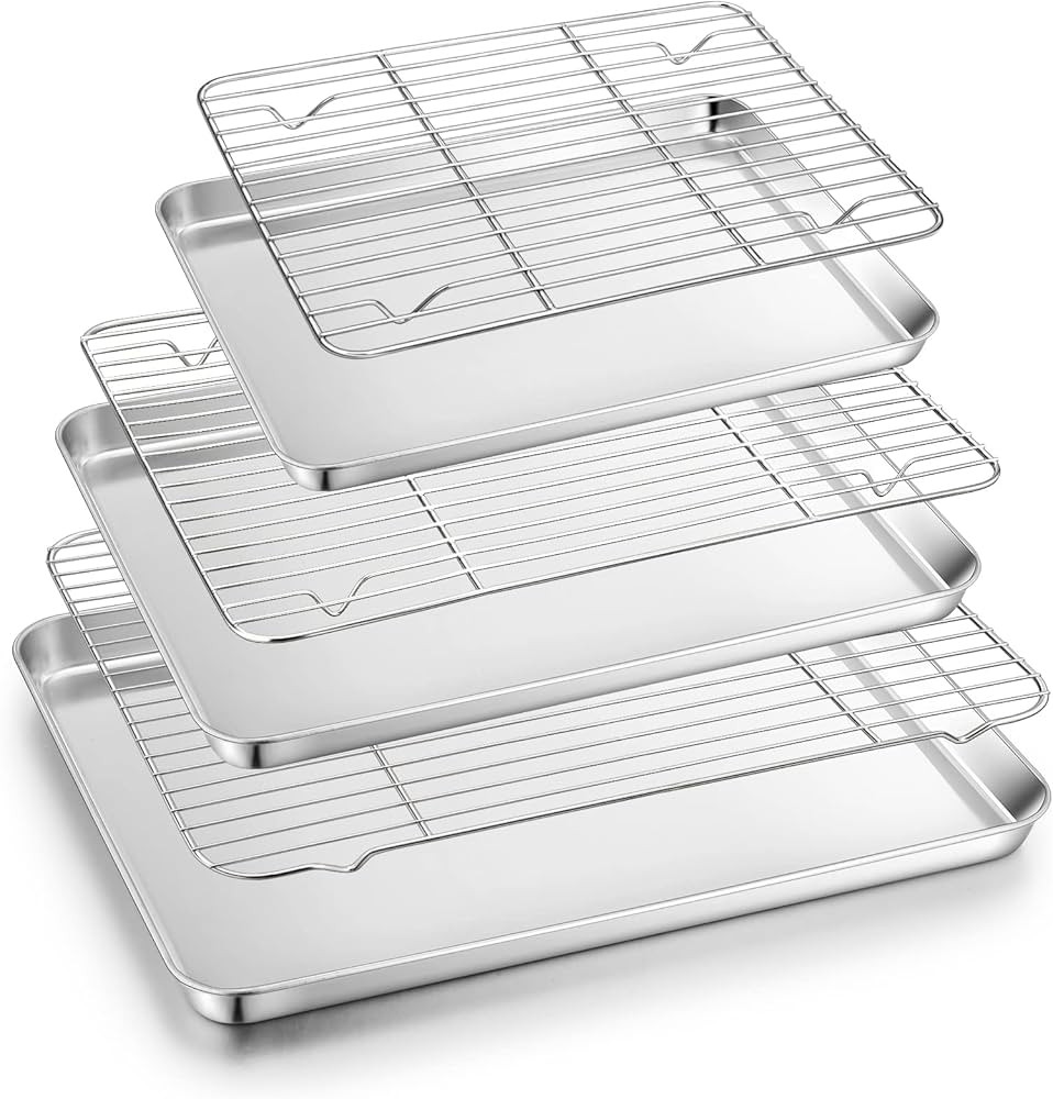 TeamFar Baking Sheet and Cooling Rack Set (3 Pans + 3 Racks), Stainless Steel Cookie Sheet with R... | Amazon (US)