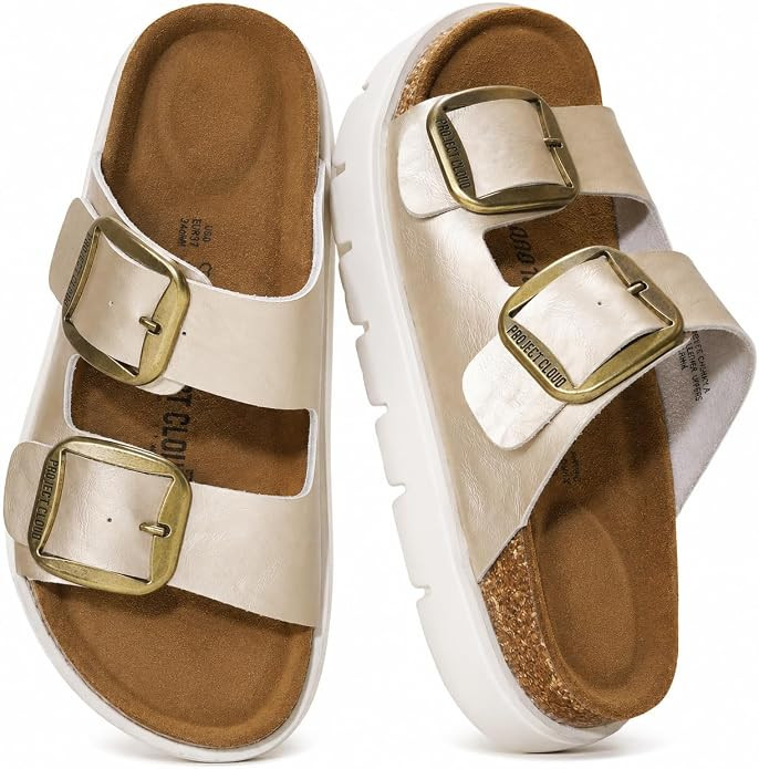 Project Cloud 100% Genuine Leather Platform Sandals Women Footwear - Wedge Chunky Slides for Wome... | Amazon (US)