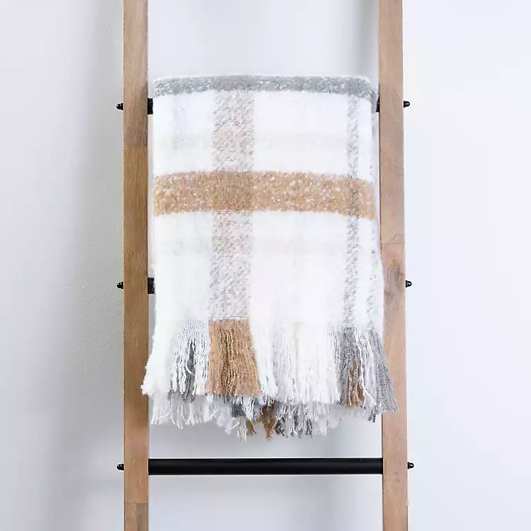 Neutral Open Plaid Mohair Throw | Kirkland's Home