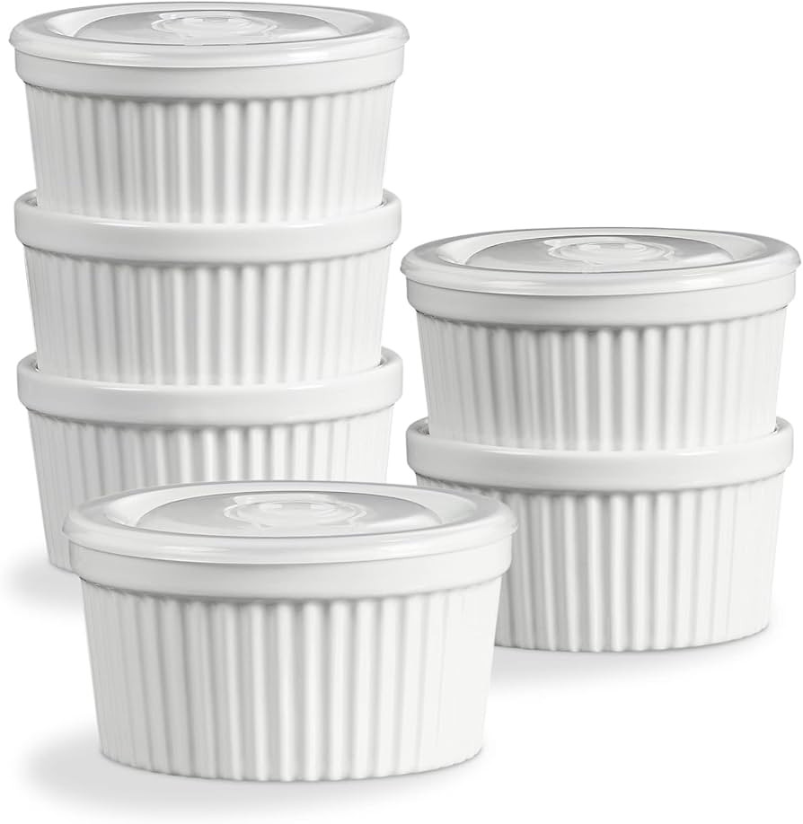 ONEMORE Ceramic Ramekins with Lids - 8oz, Set of 6 - Oven Safe Baking Dishes/Cups - For Crème Br... | Amazon (US)