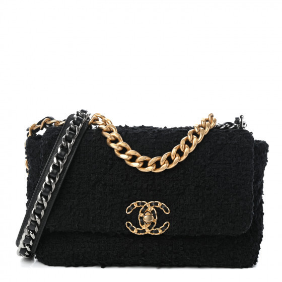 Tweed Quilted Medium Chanel 19 Flap Black | Fashionphile