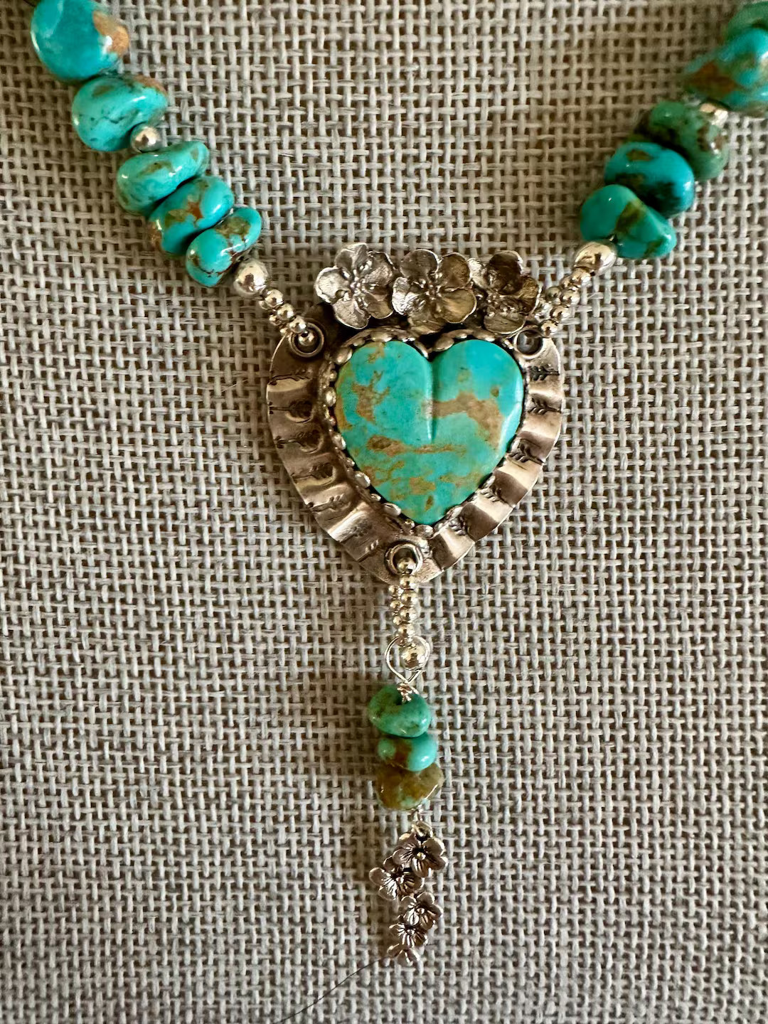 Kingman Turquoise Necklace With a Heart Shaped Pendant/ - Etsy | Etsy (US)