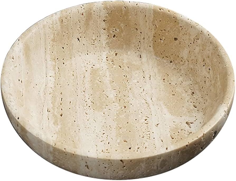 Large Marble Round Bowl HandCrafted Decorative Dish Fruit Bowl for Home Decorative (Beige Travert... | Amazon (US)