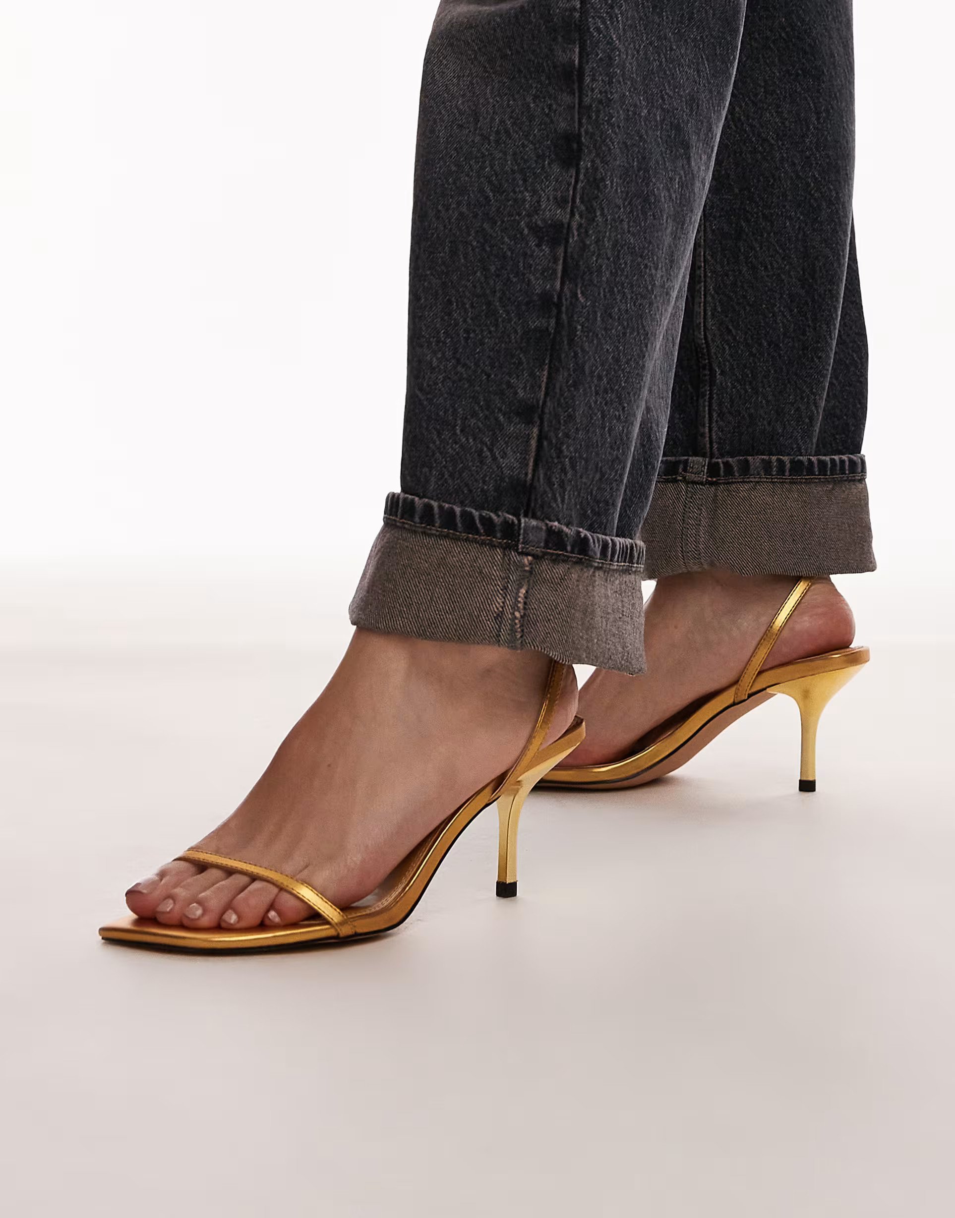 Topshop Fina barely there mid heeled sandals in gold | ASOS | ASOS (Global)