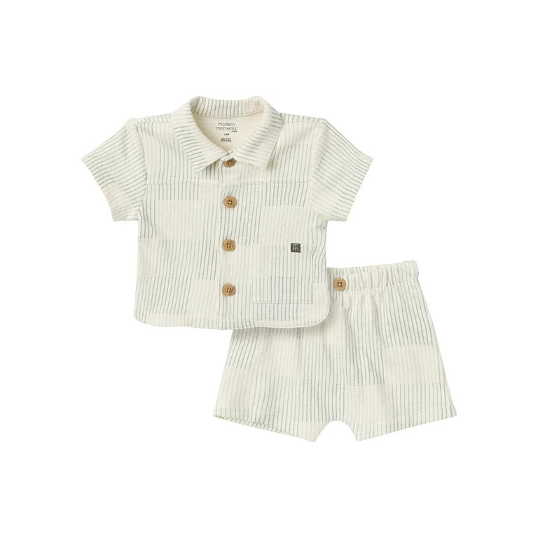 Modern Moments By Gerber Baby Boy Collar Shirt and Short Outfit Set, 2-Piece, 0/3 Months - 24 Mon... | Walmart (US)