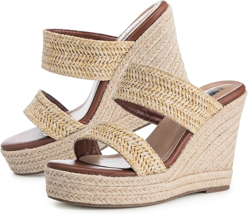 VARECOLA Women Slip On Espadrille Platform Wedge Sandals Slide Open Toe Clear High Heel Sandals | Amazon (US)