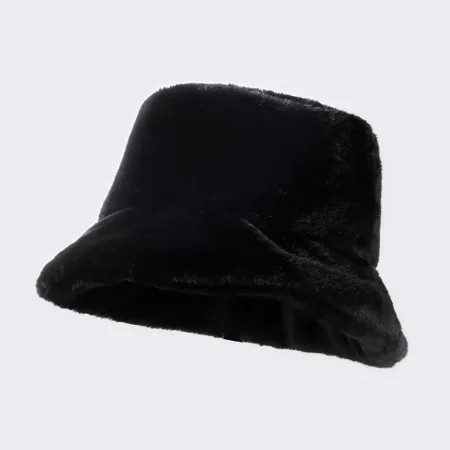 Black Bucket Hat Fuzzy Faux Rex Rabbit Fur Fisherman Hat Winter Fisherman Cap Women‘s Hat | Walmart (US)